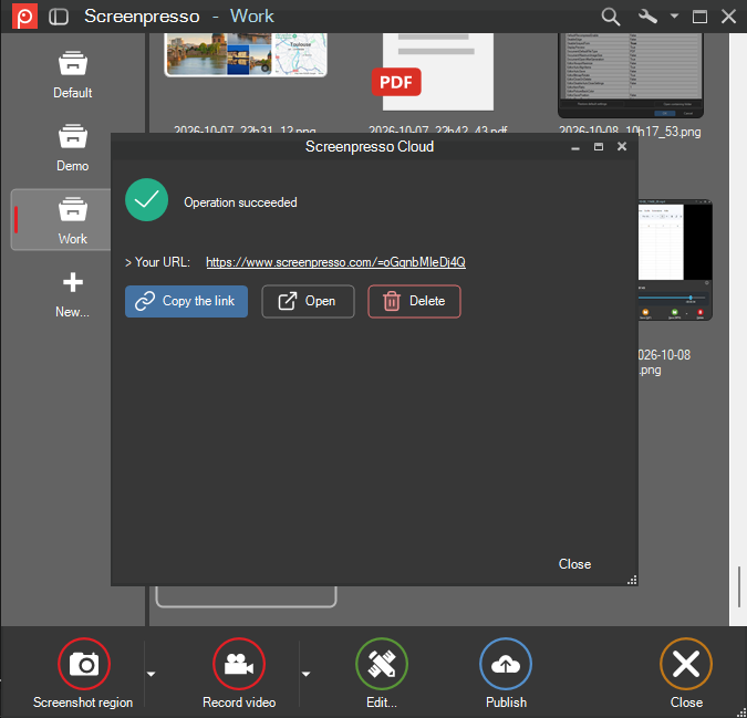 Updated UI on Screenpresso cloud sharing
